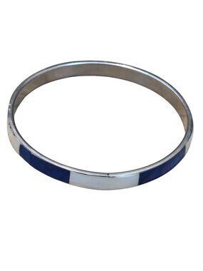 Vintage Mother of Pearl Inlay Thin Silver Tone 8" Bangle Bracelet